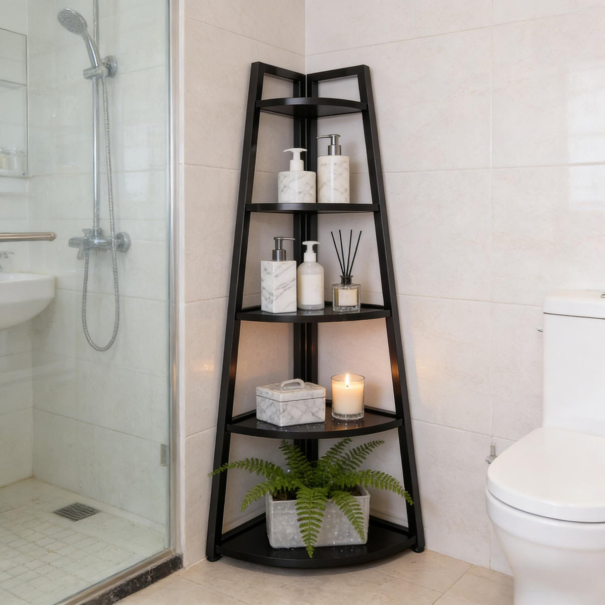 Tall Ladder Display Shelf,Small Storage Shelf,5-Tier Bookshelf,Corner Shelf