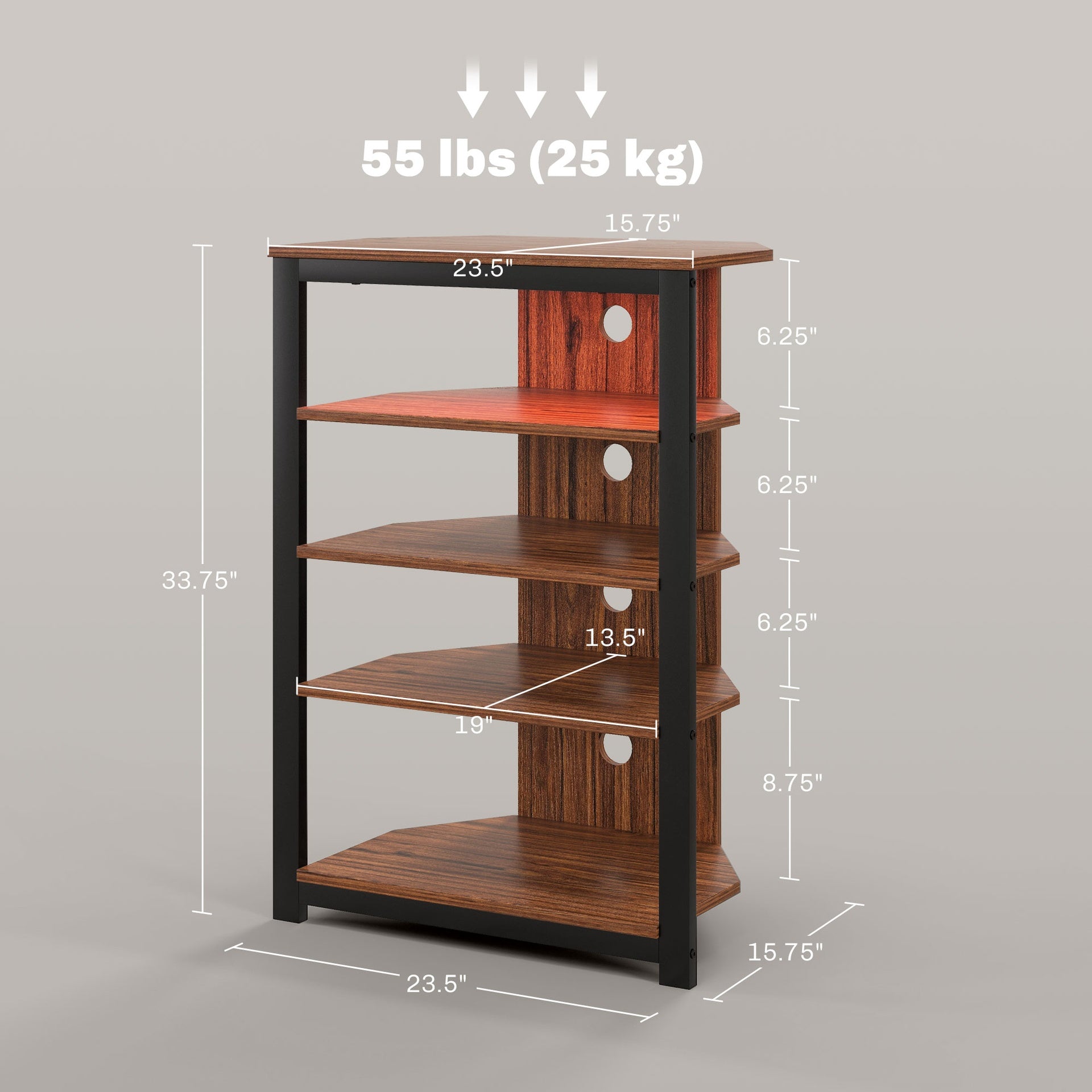 LED TV Stand, Entertainment Center with Storage Shelves and Steel Frame , Brown