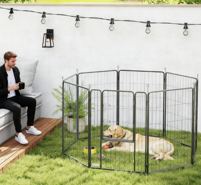 39 Inch Exercise Pen, 8 Panel Metal Pet Fence for Medium and Large Dogs, Black
