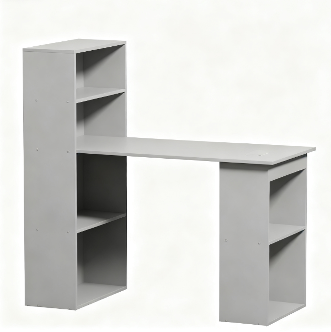 Compact Computer Desk , Writing Table Workstation with Bookshelf for Home Office, Gray