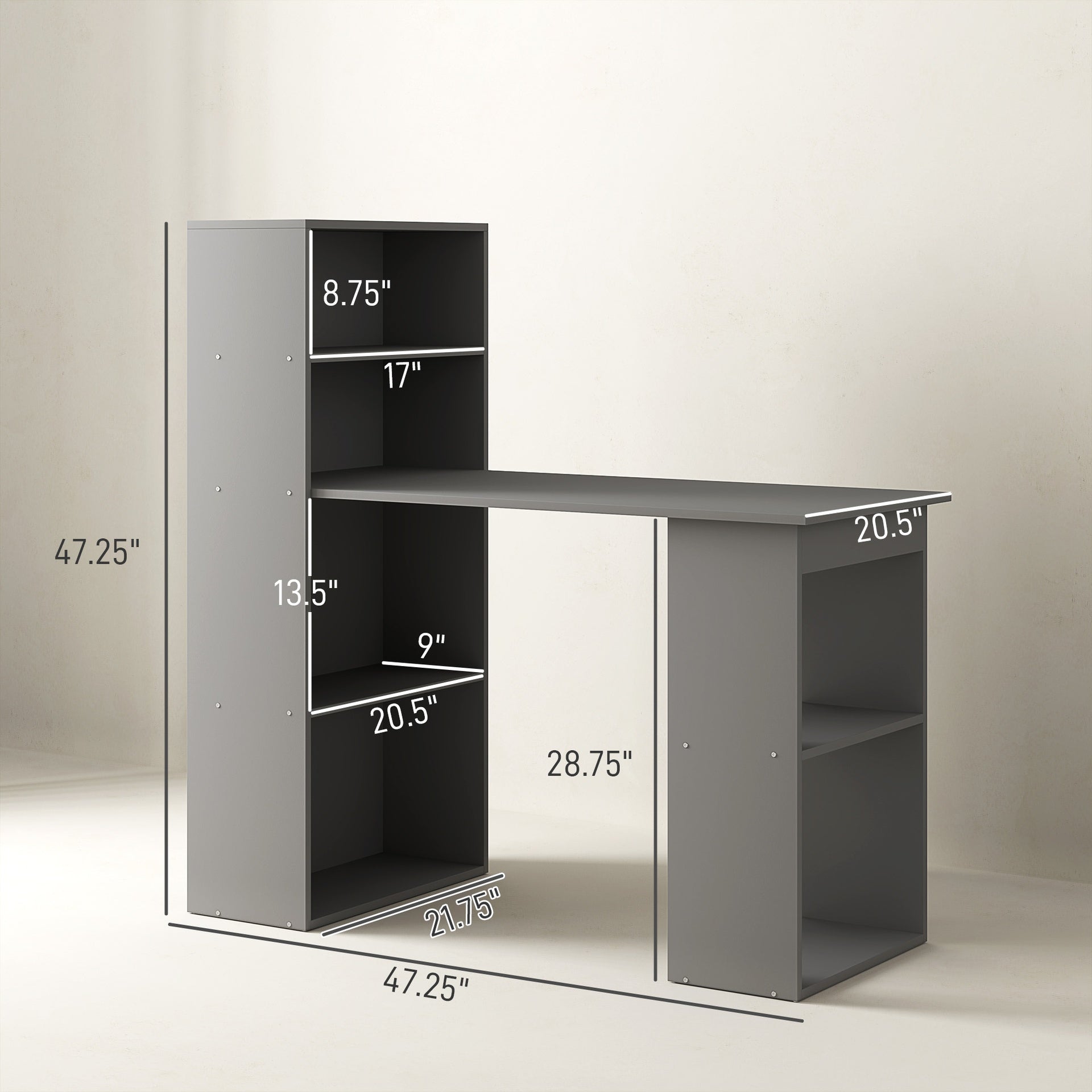 Compact Computer Desk , Writing Table Workstation with Bookshelf for Home Office, Gray
