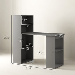 Compact Computer Desk , Writing Table Workstation with Bookshelf for Home Office, Gray