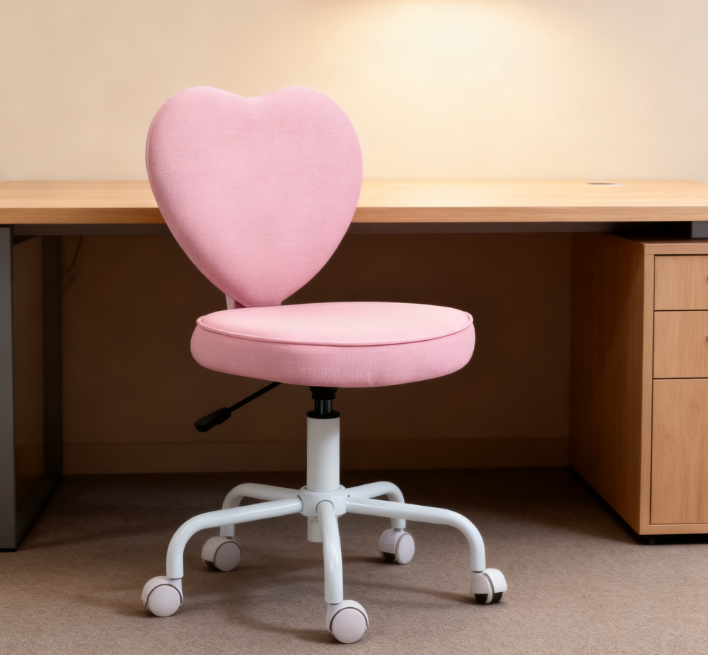 Pink Heart-Shaped Office Chair, Adjustable Swivel Chair for Bedroom & Vanity, Cute & Comfy Style