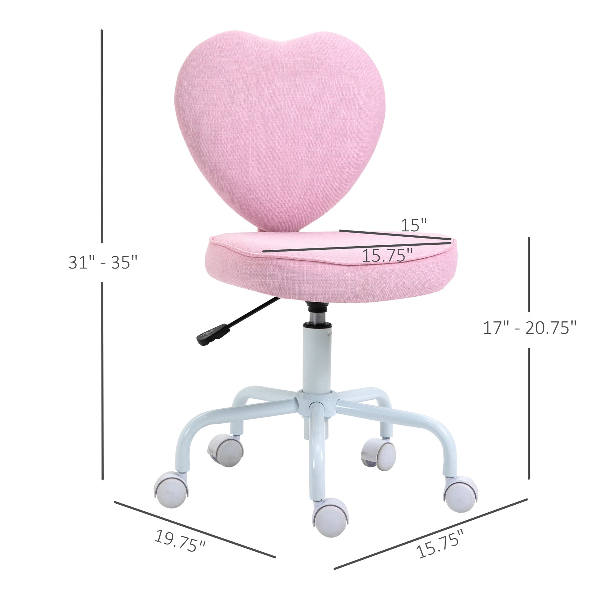 Pink Heart-Shaped Office Chair, Adjustable Swivel Chair for Bedroom & Vanity, Cute & Comfy Style