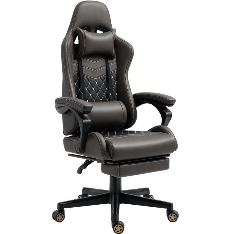 PU Leather Office Gamer Chair High Back Swivel Recliner with Footrest,Lumbar Support,Adjustable Height