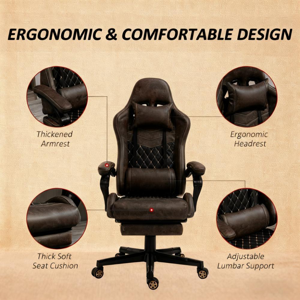 PU Leather Office Gamer Chair High Back Swivel Recliner with Footrest,Lumbar Support,Adjustable Height