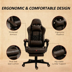 PU Leather Office Gamer Chair High Back Swivel Recliner with Footrest,Lumbar Support,Adjustable Height