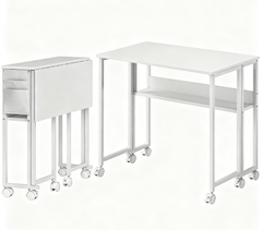 Folding Computer Desk,with Storage Bag, Shelf and Wheels for Small Spaces, Home Office