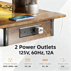 Computer Desk, Computer Table with Power Outlets and LED Lights,For Home and Office