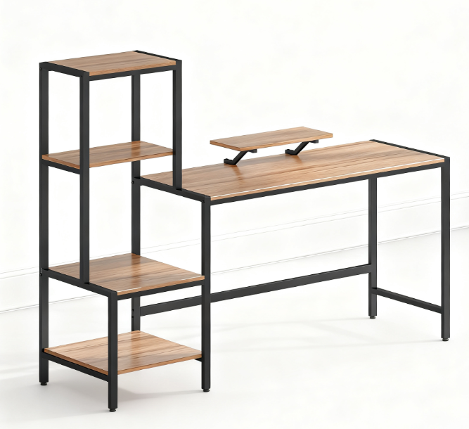 CPU Desk with Monitor Stand,Computer Desk,Reversible 4-Tier Shelf, Industrial Writing Desk