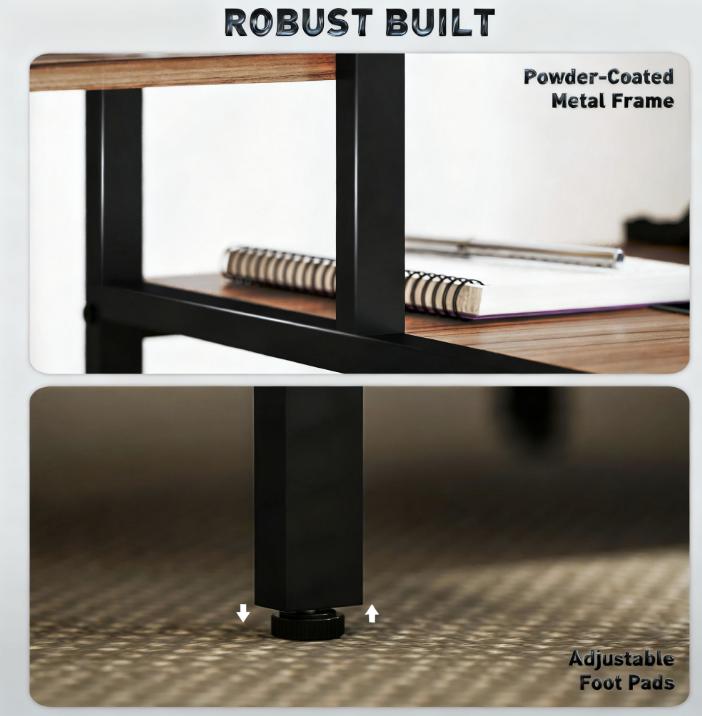 CPU Desk with Monitor Stand,Computer Desk,Reversible 4-Tier Shelf, Industrial Writing Desk