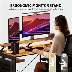 Computer Desk with Reversible L Shaped, Corner Desk with Monitor Stand,Power Outlets and LED Lights