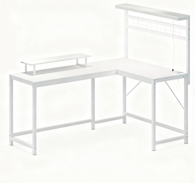 Computer Desk,L Shaped Gaming Desk with Power Outlets & LED Lights,with Monitor Stand and CPU Shelf
