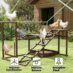 Pet  Activity Play Set,Wooden Chicken Activity Play Set withSwing,Ladder,Platforms,Feeder Storage