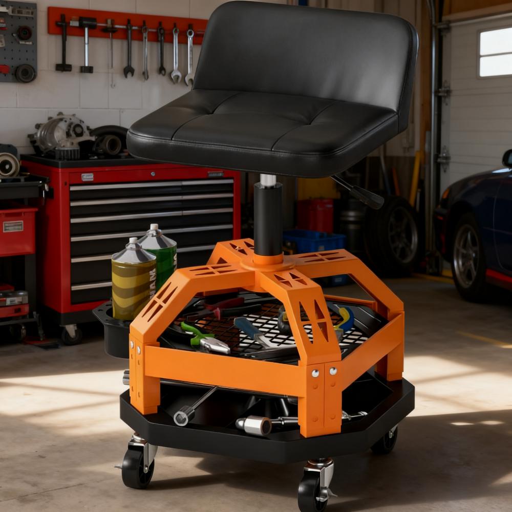 Capacity Mechanic Stool,Rolling Creeper Garage Stool,Tool Tray, Adjustable Height