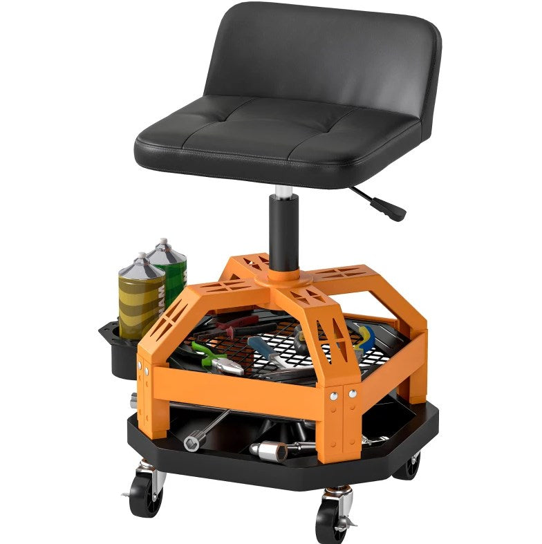 Capacity Mechanic Stool,Rolling Creeper Garage Stool,Tool Tray, Adjustable Height