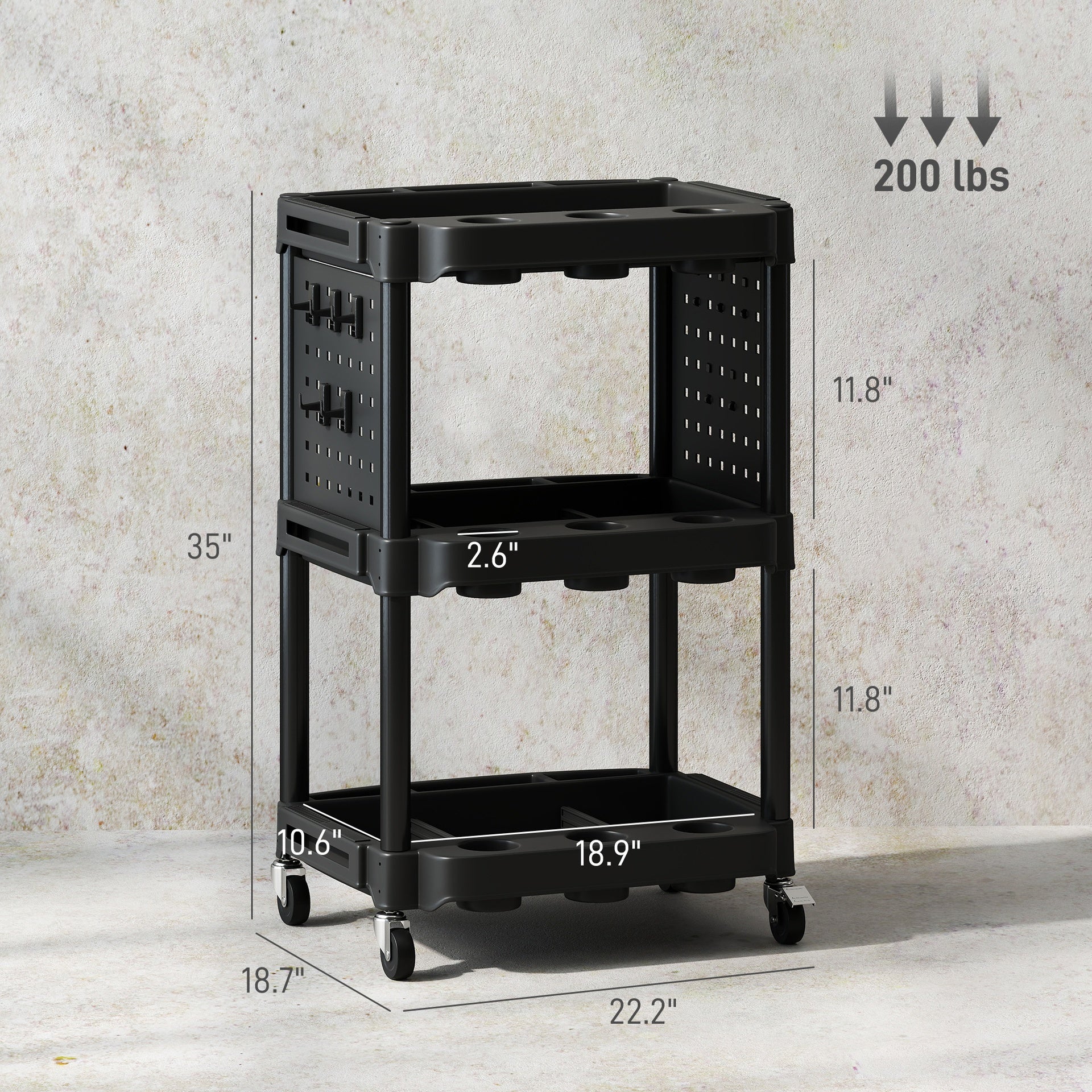 Rolling Tool Cart, Capacity Plastic Utility Cart,with Side Shelves,for Garage, Workshop
