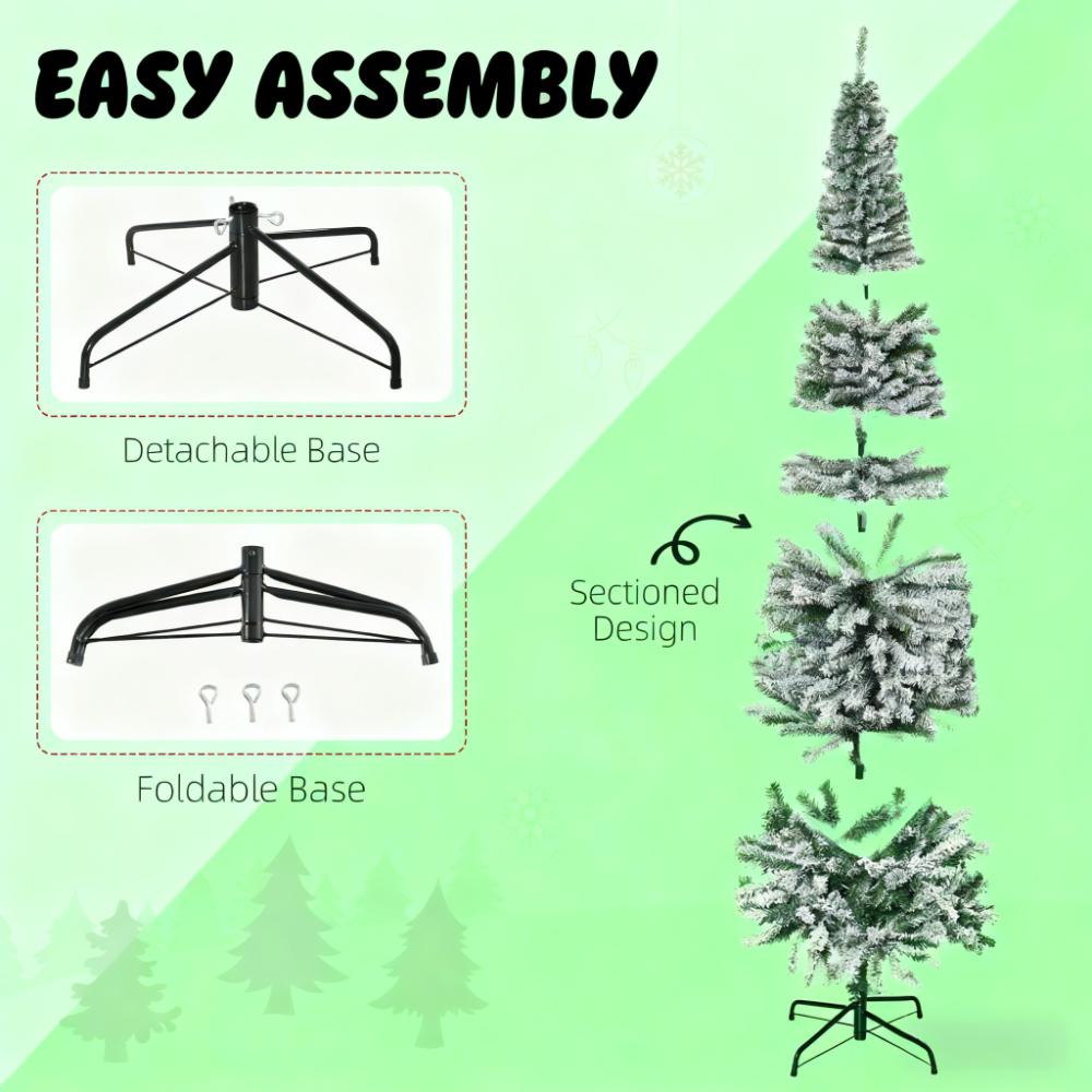 Christmas Yard Decor,Flocked Christmas Tree with Faux Snow, Dense Branches