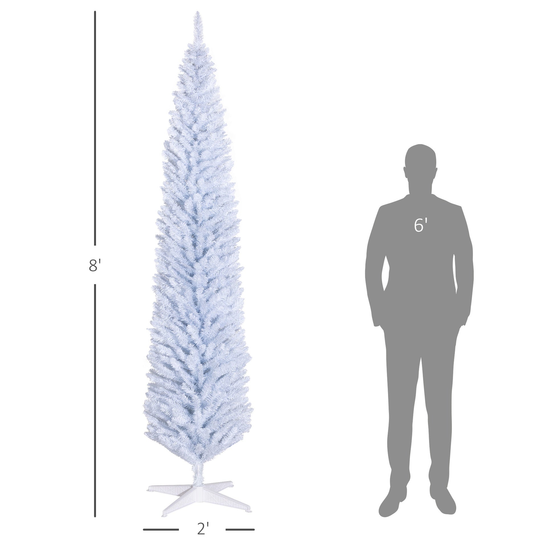 Christmas Tree,8ft Pencil Artificial Christmas Tree with Realistic Branches and 618 Tips, Plastic Base
