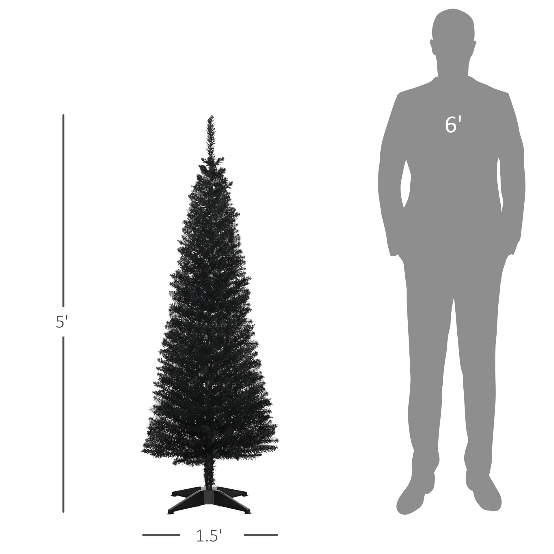 Slim Xmas Tree with Plastic Stand,5' Artificial Pencil Christmas Tree with Easy Setup