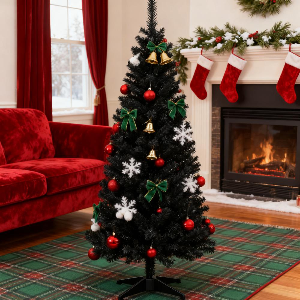Slim Xmas Tree with Plastic Stand,5' Artificial Pencil Christmas Tree with Easy Setup