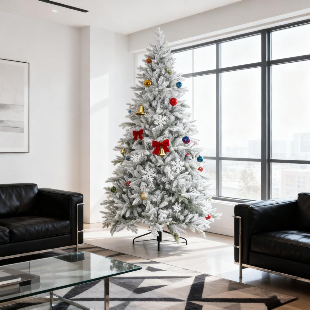 Festive Christmas Decor Artificial Flocked Christmas Tree with Snow Tips,Hinged Xmas Tree