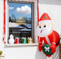 Inflatable Santa Claus Holding Wreath LED Lights, Blow-Up Outdoor Hanging Display