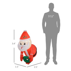 Inflatable Santa Claus Holding Wreath LED Lights, Blow-Up Outdoor Hanging Display