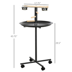 Bird Feeder Station with Wheels,Portable Bird Play Stand,Stainless Steel Feeding Bowls, Tray