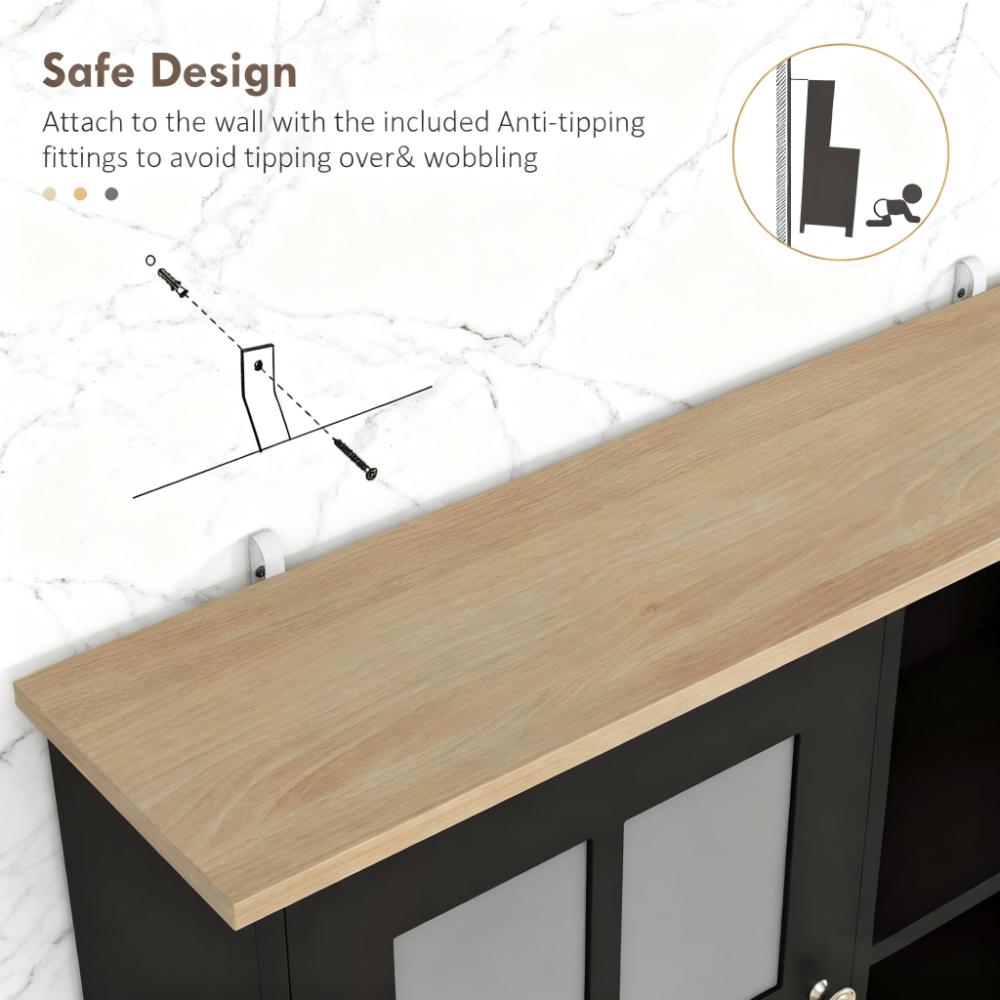 Freestanding Cabinet,Kitchen Pantry Storage Cabinet,Large Countertop, Glass Doors and Adjustable Shelves for Dining Room