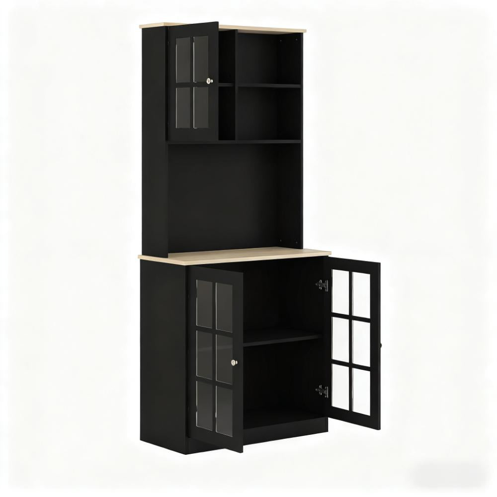 Freestanding Cabinet,Kitchen Pantry Storage Cabinet,Large Countertop, Glass Doors and Adjustable Shelves for Dining Room