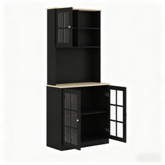 Freestanding Cabinet,Kitchen Pantry Storage Cabinet,Large Countertop, Glass Doors and Adjustable Shelves for Dining Room