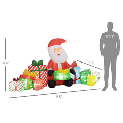 Blow-Up Outdoor Display for Holiday,Inflatable Santa Claus and Gift Boxes,White LED Lights