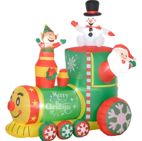 Chirsmas Inflatable Train with Santa Claus, Snowman, Blow-Up Outdoor Display
