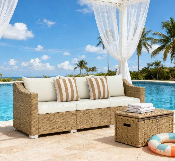 Outdoor Furniture Rattan Sofa,Rattan Wicker Seater Patio Couch with Cushions,Throw Pillows
