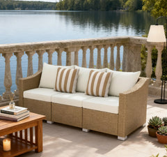 Outdoor Furniture Rattan Sofa,Rattan Wicker Seater Patio Couch with Cushions,Throw Pillows
