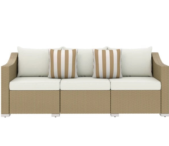 Outdoor Furniture Rattan Sofa,Rattan Wicker Seater Patio Couch with Cushions,Throw Pillows