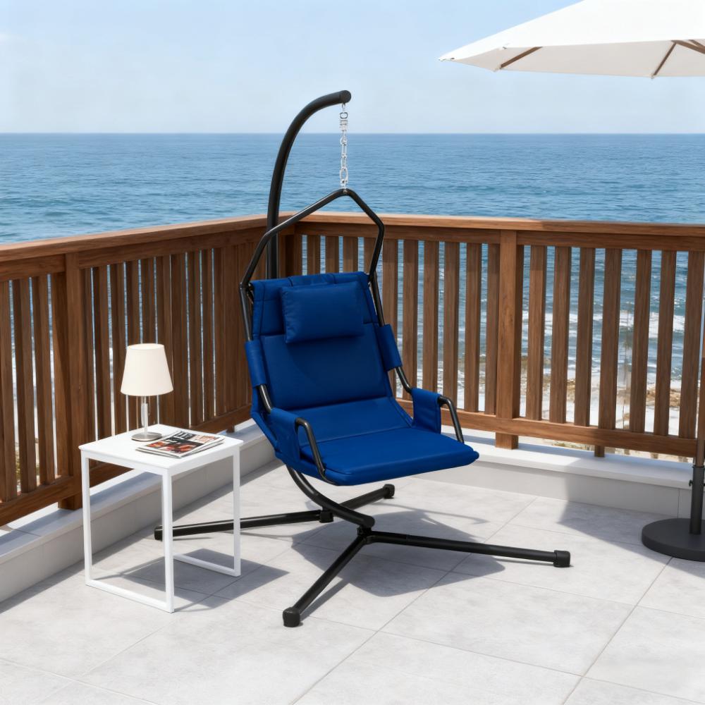 Hanging Swing Chair with Steel Frame,Hammock Chair with Stand andCoating Cushion,for Indoor and Outdoor