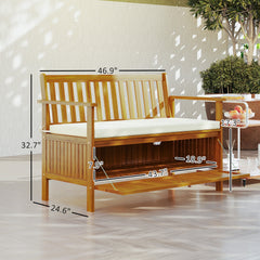 Wood Patio Bench,Outdoor Bench with Storage Compartment,Garden Bench with Cushion