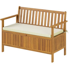 Wood Patio Bench,Outdoor Bench with Storage Compartment,Garden Bench with Cushion