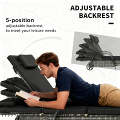 Rolling Outdoor Chairs,2 Reclining Chaise Lounge Chairs,with Cushion, Pillow, Headrest, Armrests, and Wheels