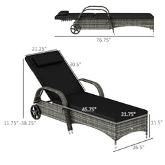 Rolling Outdoor Chairs,2 Reclining Chaise Lounge Chairs,with Cushion, Pillow, Headrest, Armrests, and Wheels
