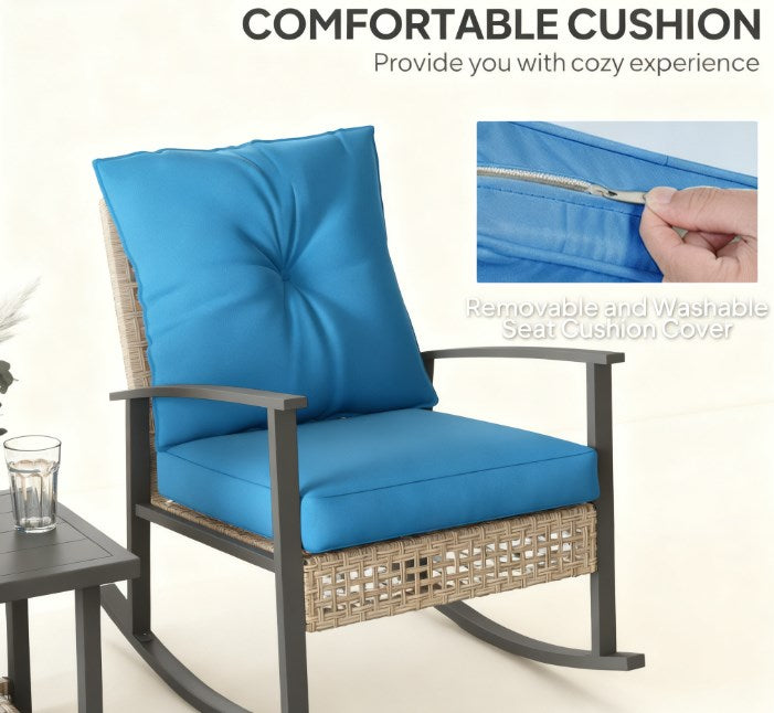 Rattan Rocking Chairs, Coffee Table,Button Tufted Cushions with Patio Furniture Set