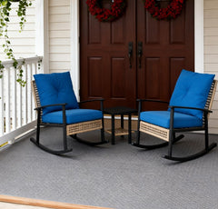 Rattan Rocking Chairs, Coffee Table,Button Tufted Cushions with Patio Furniture Set