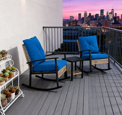 Rattan Rocking Chairs, Coffee Table,Button Tufted Cushions with Patio Furniture Set