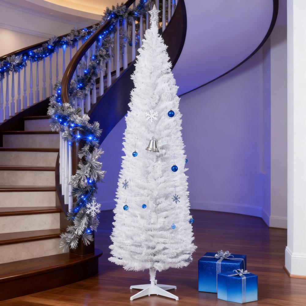 Slim Xmas Tree,Artificial Pencil Christmas Tree,with 499 Realistic Branch Tips and Plastic Stand