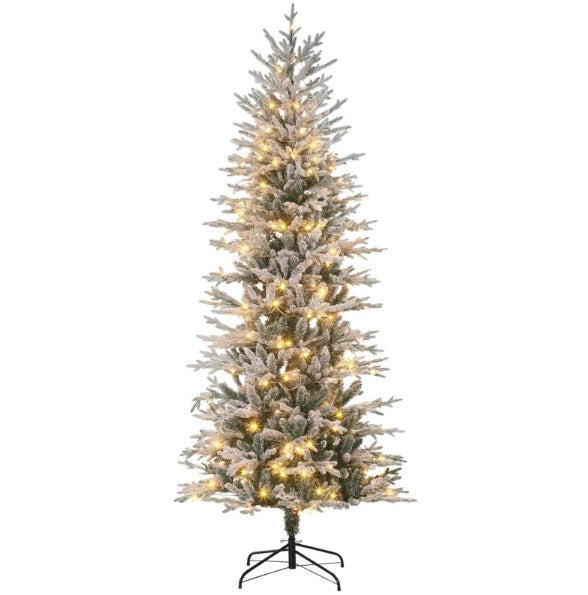 Christmas Trees with Snow Branches,Pre Lit Artificial Flocked Christmas Trees,Warm Yellow Clear Lights, Auto Open