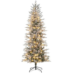Christmas Trees with Snow Branches,Pre Lit Artificial Flocked Christmas Trees,Warm Yellow Clear Lights, Auto Open