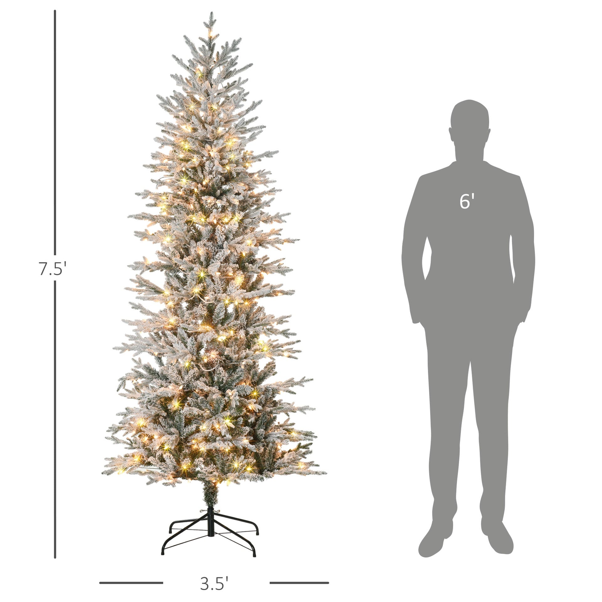 Christmas Trees with Snow Branches,Pre Lit Artificial Flocked Christmas Trees,Warm Yellow Clear Lights, Auto Open