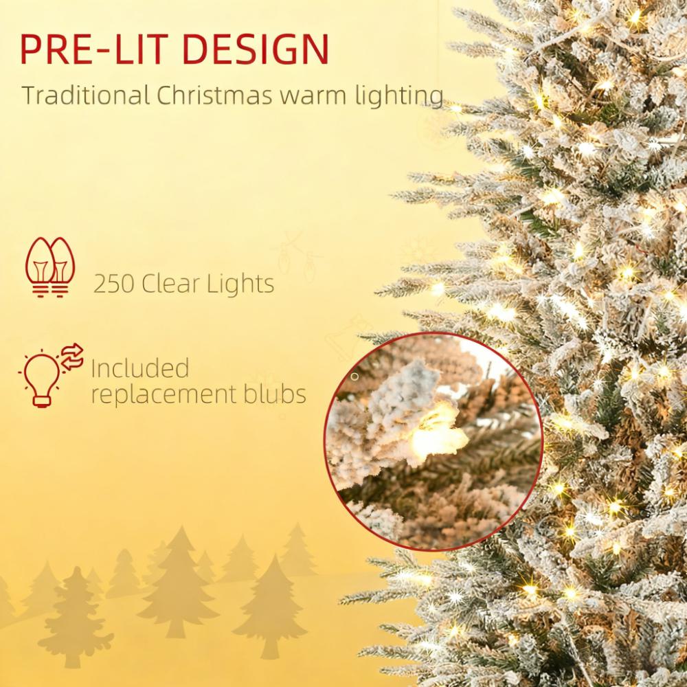 Snow Branches withChristmas Trees,Artificial Flocked Christmas Trees,with Warm Yellow Clear Lights, Auto Open